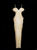 Chic Sheath Spaghetti Strap Yellow Long Prom Formal Fancy Evening Dresses Dinner Outfits Classy Party Gowns HZ0311