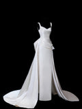 Vintage Long Wedding Gowns 1960s Dresses Simple Mermaid Sweetheart Style for Bride Satin With Pleated Train White Petite/Plus Size Bridal Gown HZ0311