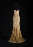 Retro Prom Dresses Mermaid Sweetheart Gold Lace Beads Vintage Long Prom Dresses Party Gowns HZ0311