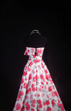 Charming A line Strapless Floral Pink Satin Inspiration Long Prom Dresses Evening Party Dress Prom Gowns HZ0311