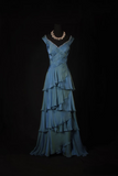 Vintage Prom Dresses 1950s Retro Classy A Line V Neck Teal Blue Chiffon Inspo Long Prom Gown HZ0311