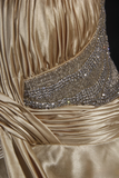 Vintage Prom Dresses 1950s Retro Classy A Line V Neck Gold Satin Backless Inspo Long Prom Gown HZ0311