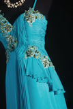 Retro Prom Dresses A Line Spaghetti Strap Blue Chiffon Vintage Fashion Long Prom Dresses Party Gowns HZ0311
