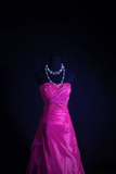 Retro Prom Dresses Ball Gown Strapless Fuchsia Satin With Appliqued Lace Vintage Long Prom Dresses Party Gowns HZ0311