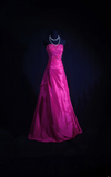 Retro Prom Dresses Ball Gown Strapless Fuchsia Satin With Appliqued Lace Vintage Long Prom Dresses Party Gowns HZ0311