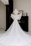 Romantic Women's Mermaid Off The Shoulder With Appliqued Short Sleeves White Lace Tulle Sweep Train Wedding Dresses HZ0311