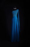Retro Prom Dresses A Line One Shoulder Royal Blue Chiffon Beaded Vintage Fashion Long Prom Dresses Party Gowns HZ0311