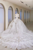 Romantic Women's Ball Gown Off The Shoulder With Appliqued Short Sleeves White Lace Tulle Sweep Train Wedding Dresses HZ0311
