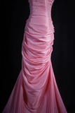 Retro Prom Dresses Mermaid Strapless Pink Organza With Beaded Vintage Long Prom Dresses Party Gowns HZ0311