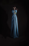 Retro Prom Dresses A Line Navy Blue Sweetheart 80s With Gold Beads Chiffon Vintage Fashion Long Prom Dresses Party Gowns HZ0311