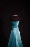 Retro Prom Dresses A Line Blue Strapless 80s With Pleated Satin Vintage Fashion Long Prom Dresses Party Gowns HZ0311