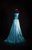 Retro Prom Dresses A Line Blue Strapless 80s With Pleated Satin Vintage Fashion Long Prom Dresses Party Gowns HZ0311