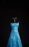 Retro Prom Dresses A Line Strapless Blue Tulle Beaded Vintage Fashion Long Prom Dresses Party Gowns HZ0311