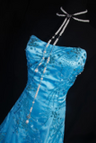 Retro Prom Dresses A Line Strapless Blue Tulle Beaded Vintage Fashion Long Prom Dresses Party Gowns HZ0311