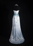 Retro Prom Dresses Mermaid Halter Blue Satin Beaded Vintage Fashion Long Prom Dresses Party Gowns HZ0311