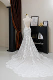 Charming Women's Mermaid Spaghetti Straps Tulle Lace White Long Wedding Dresses HZ0311