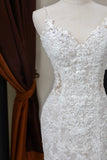 Charming Women's Mermaid Spaghetti Straps Tulle Lace White Long Wedding Dresses HZ0311