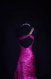 Retro Prom Dresses Mermaid One Shoulder Fuchsia Satin Beaded Vintage Fashion Long Prom Dresses Party Gowns HZ0311