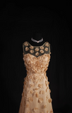 Retro Prom Dresses A Line 2 Pieces Gold Tulle Floral Vintage Long Prom Dresses Party Gowns HZ0311