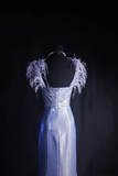 Vintage Prom Dresses 1980s Retro Classy Mermaid Strap Blue Sequins Inspo Long Prom Gown HZ0311