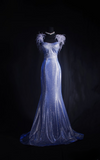Vintage Prom Dresses 1980s Retro Classy Mermaid Strap Blue Sequins Inspo Long Prom Gown HZ0311
