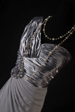 Retro Prom Dresses A Line One Shoulder Silver Gray 70s Pleated Vintage Fashion Long Prom Dresses Party Gowns HZ0311
