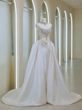 Princess Women's Ball Gown Strapless White With Silver Beads Satin Floor Length Wedding Dresses HZ0311