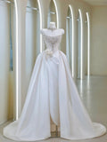 Princess Women's Ball Gown Strapless White With Silver Beads Satin Floor Length Wedding Dresses HZ0311