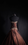 Vintage Ball Gown Strapless Brown Beaded 80s Taffeta Inspiration Long Prom Dresses Evening Party Dress Prom Gowns HZ0311