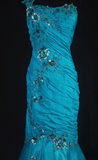 Retro Prom Dresses Mermaid One Shoulder Blue With Beaded 70s 80s Pleated Vintage Fashion Long Prom Dresses Party Gowns HZ0311