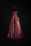 Vintage Ball Gown Strapless Burgundy 80s Taffeta Inspiration Long Prom Dresses Evening Party Dress Prom Gowns HZ0311