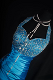 Retro Prom Dresses Sheath Halter Blue With Silver Beaded 70s 80s Pleated Vintage Fashion Long Prom Dresses Party Gowns HZ0311