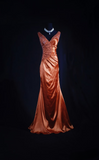 Vintage Prom Dresses 1950s Retro Classy V Neck Rust Red Long Prom Dress Inspiration Prom Dresses HZ0311
