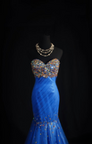Vintage Prom Dresses Aesthetic Mermaid Sweetheart Royal Blue Tulle Beads Long Prom Dress Inspiration Prom Dresses HZ0311