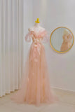 Classy A line Off The Shoulder Blush Pink Floor Length Prom Dresses Formal Dress Birthday Outfits Prom Gown HZ0311