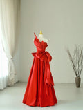 Simple A Line Strapless Satin Red Sleeveless Prom Dresses Long Prom Gowns HZ0311