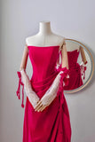 Classy Mermaid Strapless Hot Pink Satin Floor Length Prom Dresses Formal Dress Birthday Outfits Prom Gown HZ0311