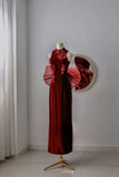 Classy Mermaid High Neck Burgundy Velvet Prom Dresses Formal Dress Birthday Outfits Prom Gown HZ0311