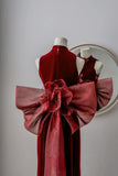 Classy Mermaid High Neck Burgundy Velvet Prom Dresses Formal Dress Birthday Outfits Prom Gown HZ0311