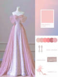 Beautiful A line Off The Shoulder Sequin Pink Prom Dresses Inspiration Prom Dress Princess Graduation Dress HZ0311