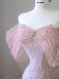 Beautiful A line Off The Shoulder Sequin Pink Prom Dresses Inspiration Prom Dress Princess Graduation Dress HZ0311