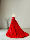 Charming Ball Gown Sweetheart Red Satin Long Prom Dresses Flower Prom Gowns HZ0311