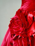 Charming Ball Gown Sweetheart Red Satin Long Prom Dresses Flower Prom Gowns HZ0311