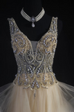 Vintage Prom Dresses 1950s Retro Classy A line V Neck Beaded Long Party Dress Inspiration Evening Dresses HZ0311