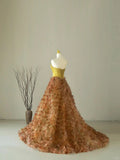 Beautiful Ball Gown Sweetheart Gold Long Prom Dresses Pleated Prom Gowns HZ0311