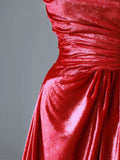 Charming A line Strapless Red Sequins Sleeveless Long Prom Dresses Pleated Prom Gowns HZ0311