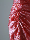Charming Mermaid Halter Wine Red Sequins Sleeveless Long Prom Dresses Pleated Prom Gowns HZ0311