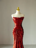 Glitter Mermaid Sweetheart Burgundy 2026 Sequins For Women Party Dresses Long Formal Prom Dress 21st Birthday Outfits HZ0311