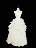 Retro Ball Gown Strapless Organza 80s White Long Wedding Dress Bride Gowns Wedding Dresses HZ0311