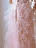 Cute Mermaid Off The Shoulder Blush Pink With Short Sleeves Beads Long Prom Dresses Formal Party Dress Prom Gown HZ0311